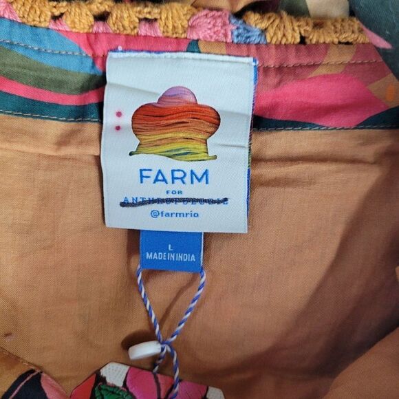 Farm Rio Anthropologie Dress Crochet Tiered Ruffle Midi Colorful Tiger Tropic L - Picture 13 of 16